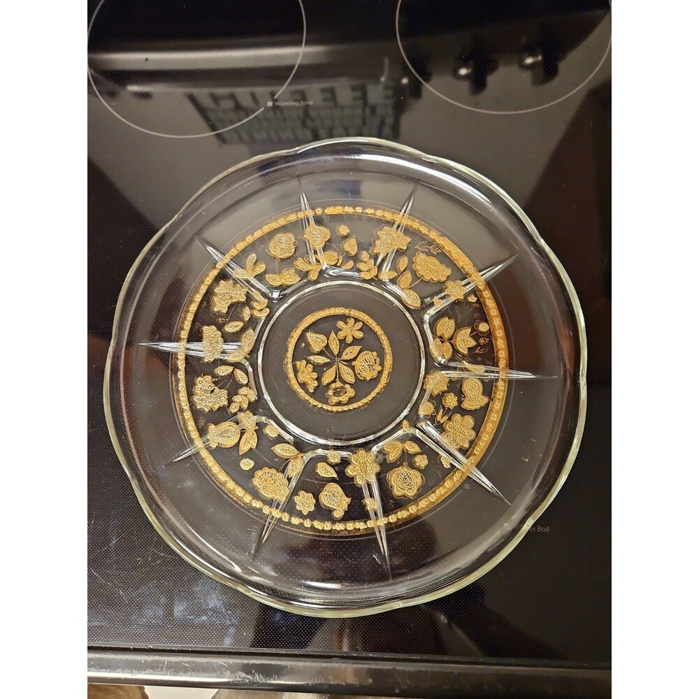 Vintage 1950'S Culver Glass 22K Gold Embossed Serving Plate, 11” Floral Design